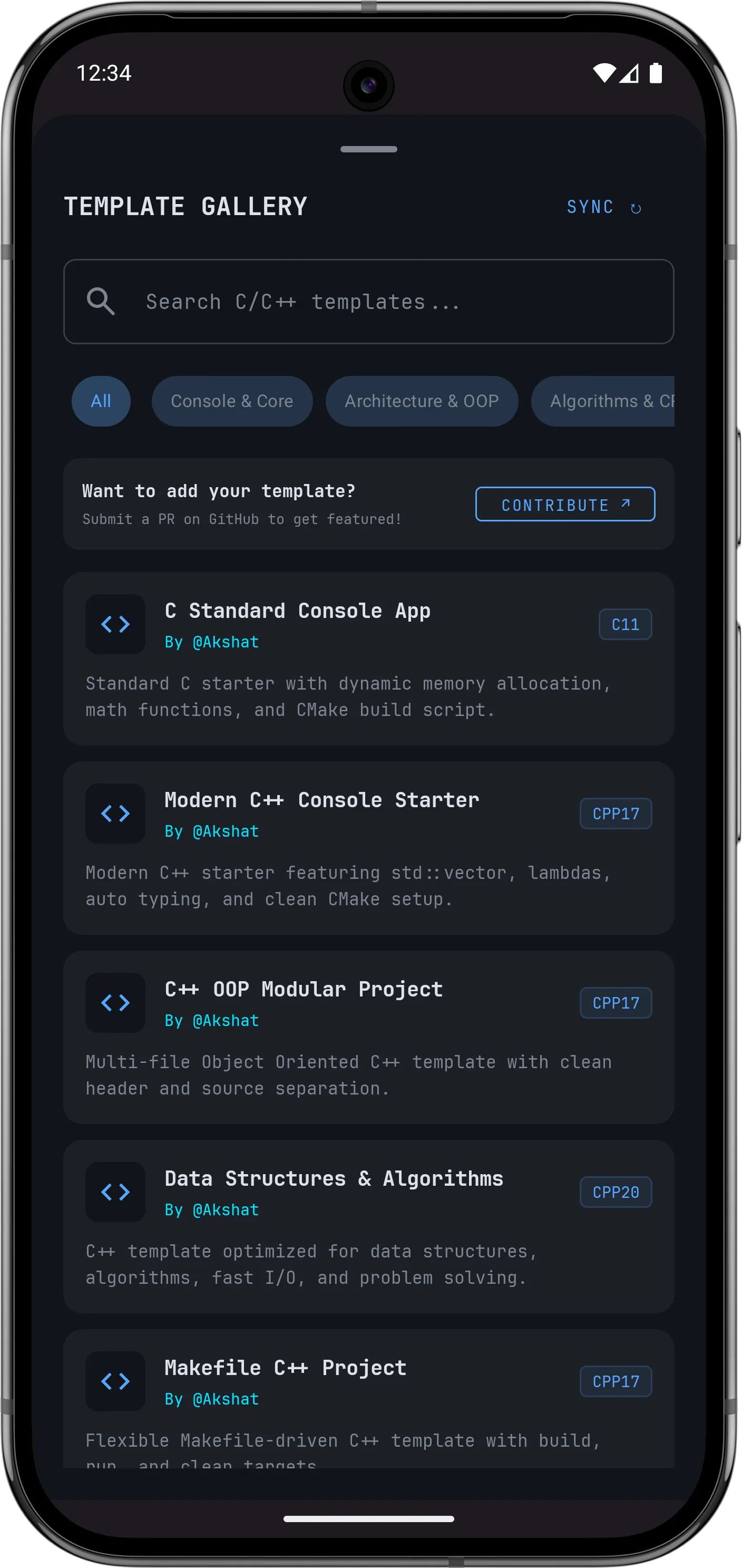 CPPIDE Project Templates Screenshot